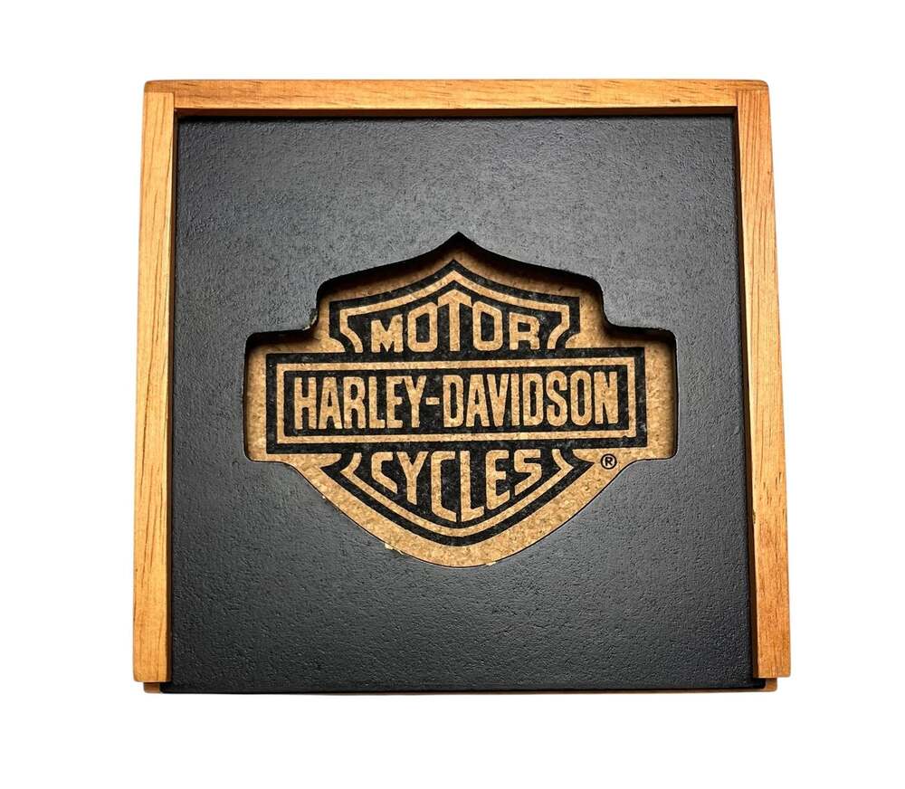 Harley Davidson Laser Engraved Coasters with Wooden Box